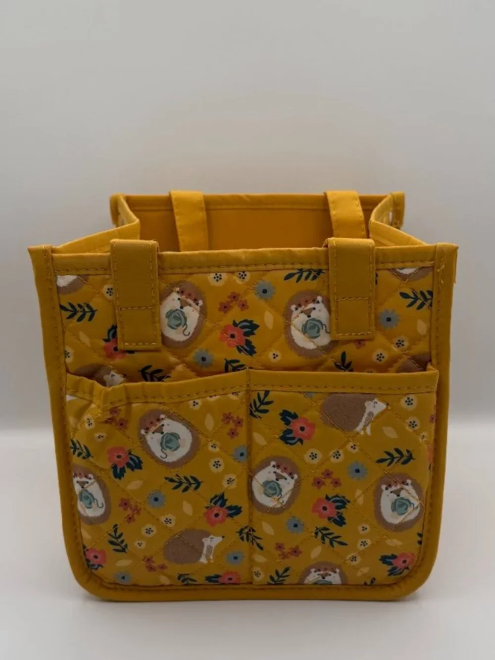 Everything Mary - Yellow Hedgehog Print, Quilted Craft Organizer Tote Bag. NWOT
